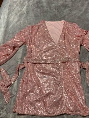 Sequin Wrap Dress in Dusty Rose Pink